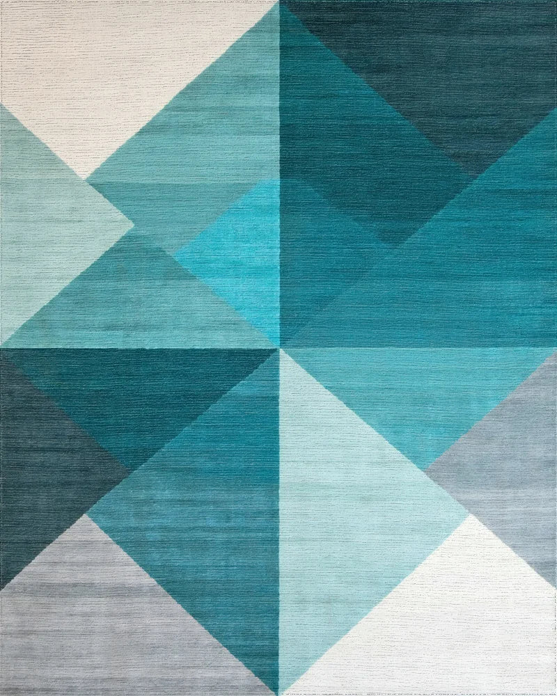 Modern Teal Geometric Layered Triangle Rug - Cutout View
