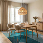 Modern Teal Geometric Layered Triangle Rug Dining Room View