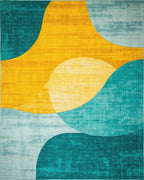 Modern Teal Yellow Abstract Circles Rug - Cutout View