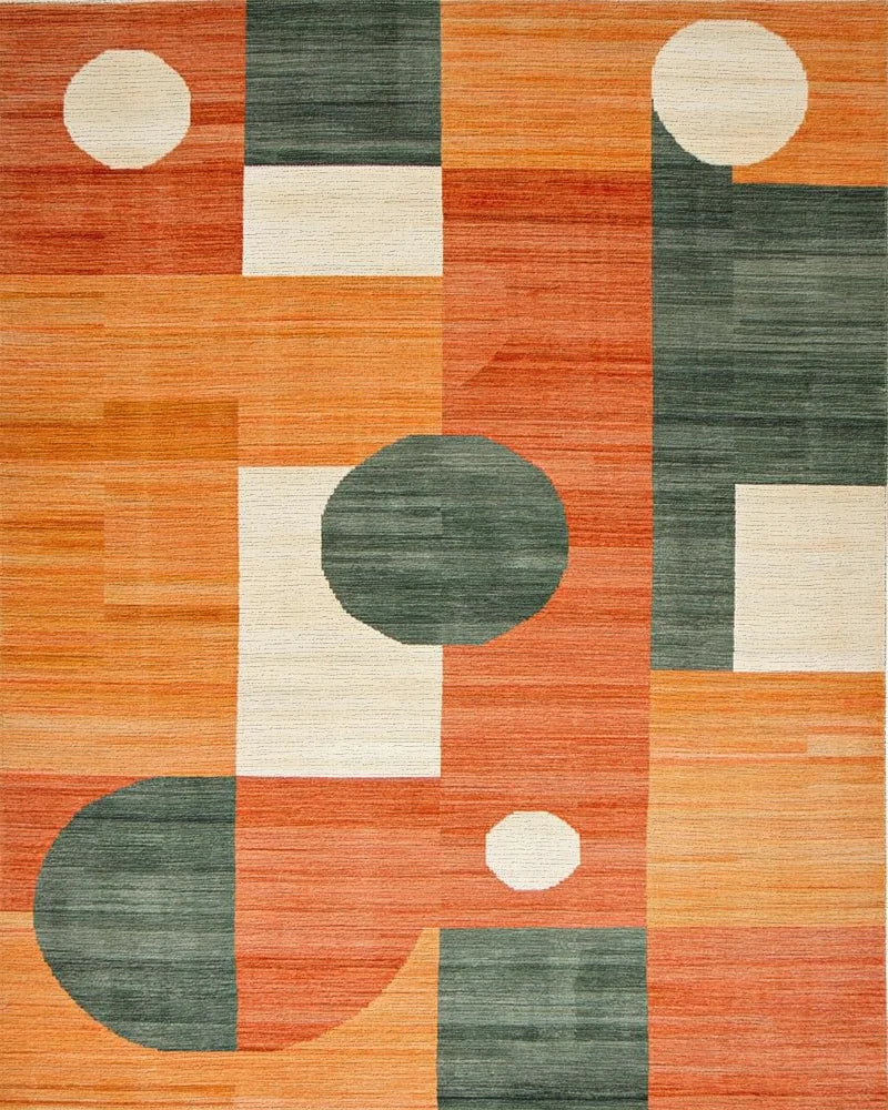 Modern Terracotta Geometric Circles Rug - Cutout View