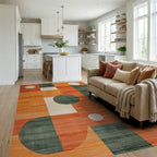 Modern Terracotta Geometric Circles Rug - Living Room View