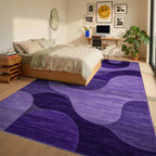 Modern Violet Abstract Wave Rug - Bedroom View