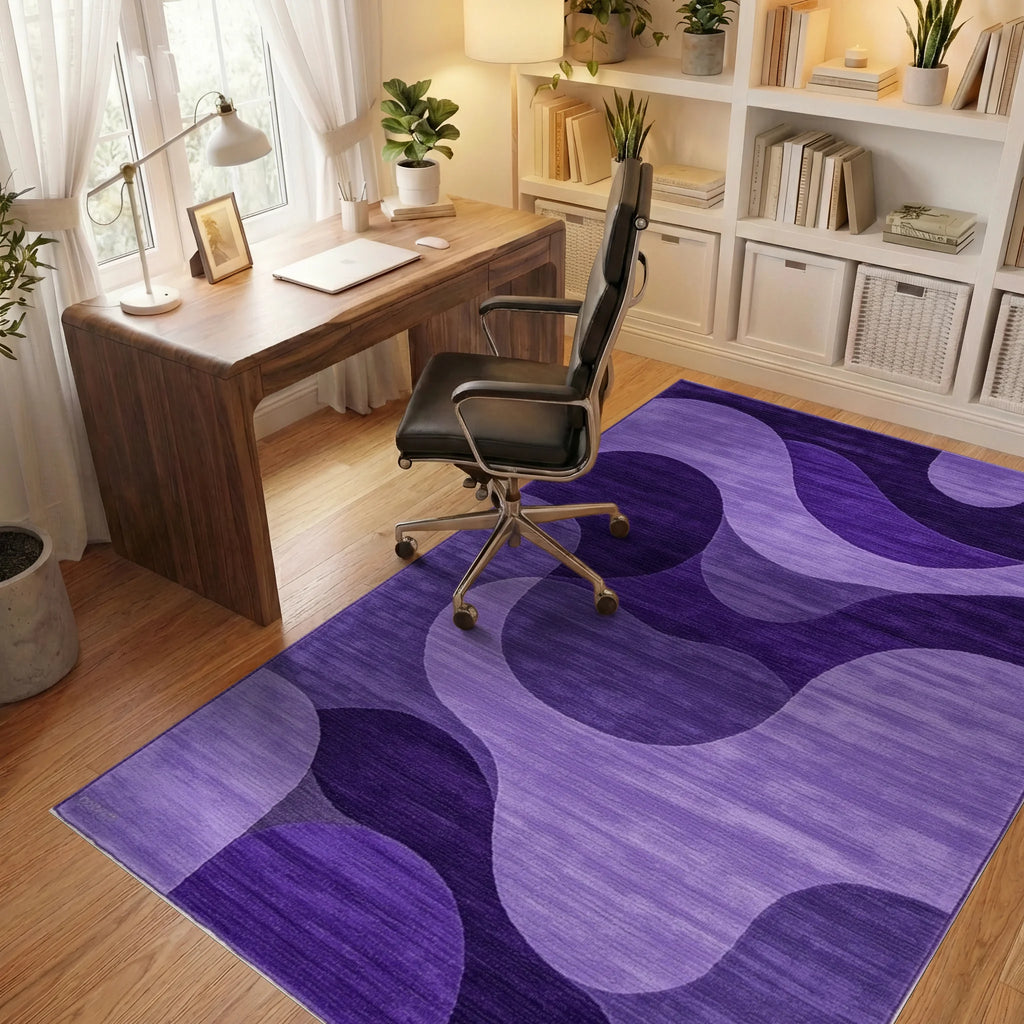 Modern Violet Abstract Wave Rug - Office View