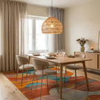 Modern Warm Tones Abstract Wave Rug - Dining Room View