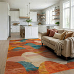 Modern Warm Tones Abstract Wave Rug - Living Room View