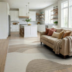 Modern Wavy Beige Tones Rug - Living Room View