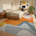 Modern Wavy Sunset Tones Rug - Bedroom View
