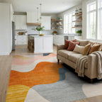 Modern Wavy Sunset Tones Rug - Living Room View