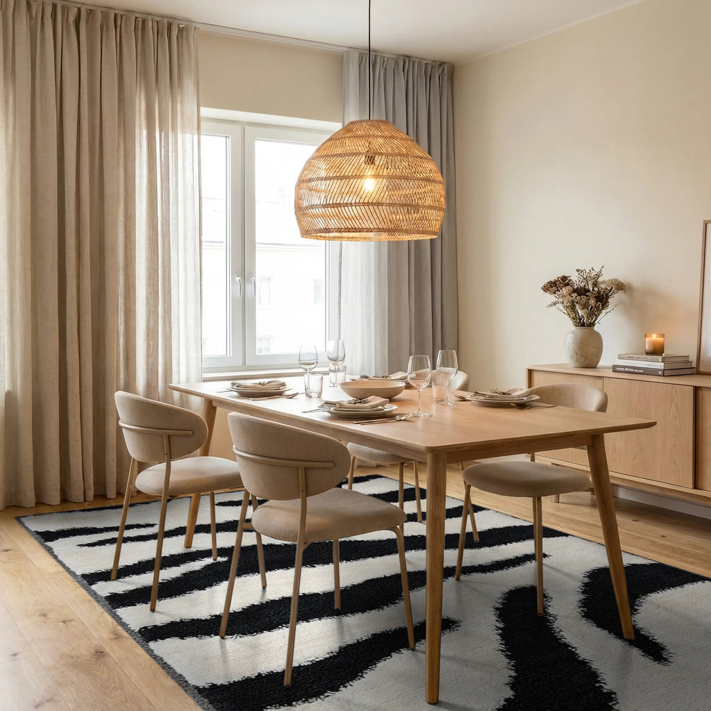 Mono Stripe Wild Animal Accents Rug - Dining Room View
