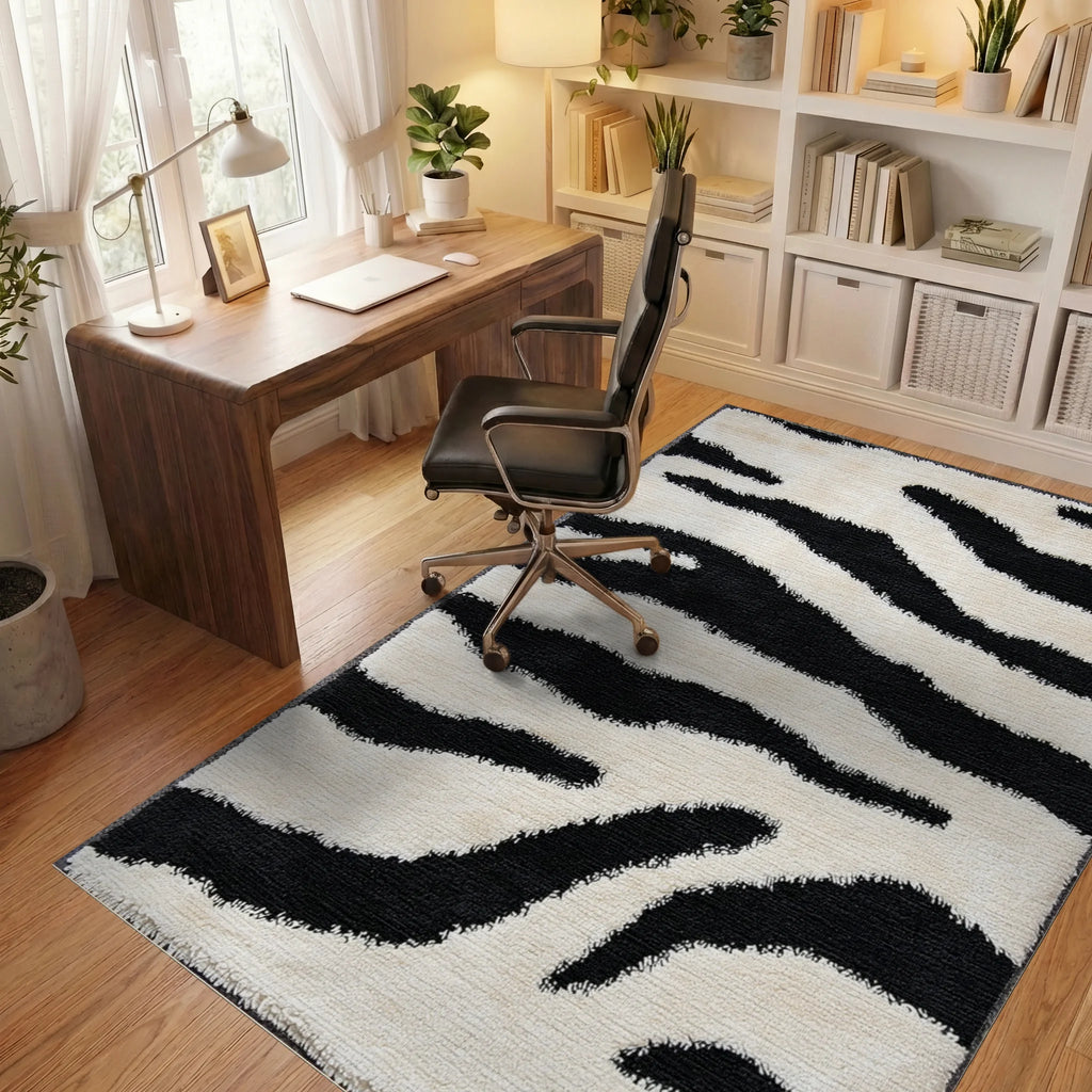 Mono Stripe Wild Animal Accents Rug - Office View
