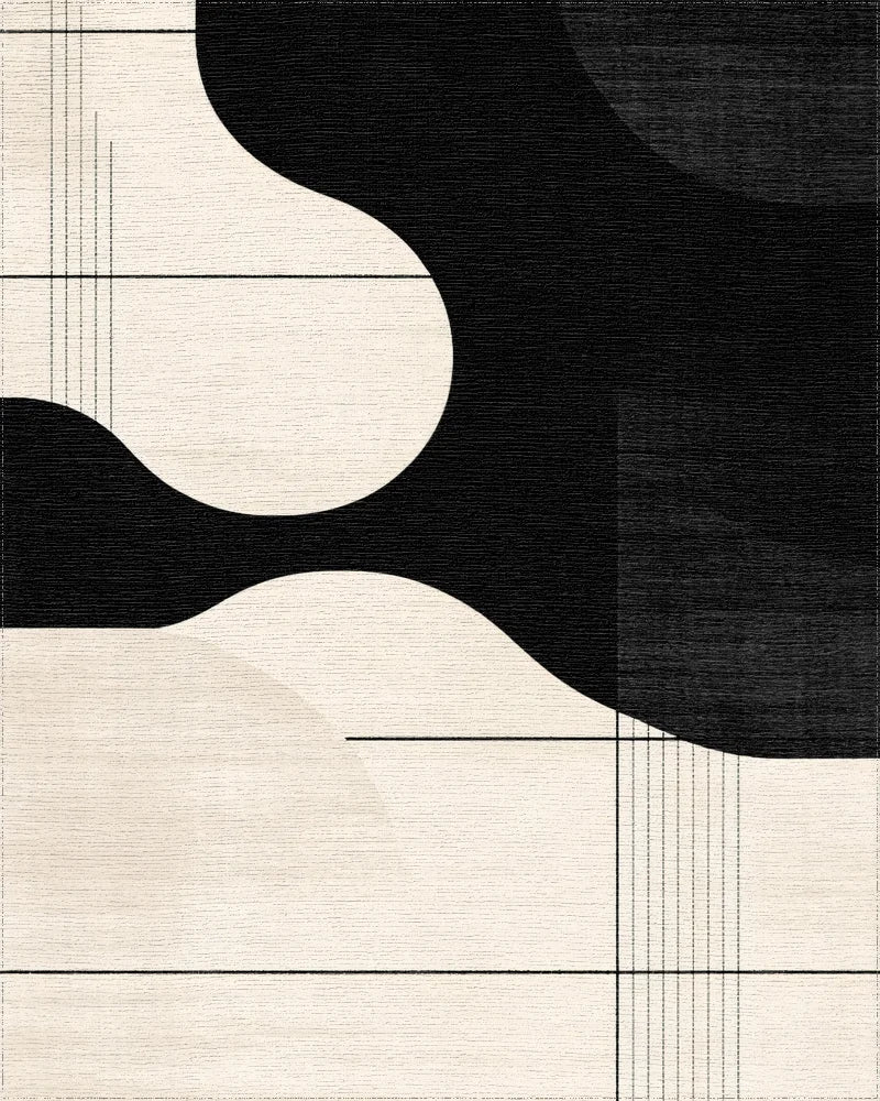 Monochromatic Abstract Flowing Shapes Rug - Cutout View