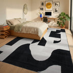 Monochromatic Abstract Mid Century Modern Rug - Bedroom View