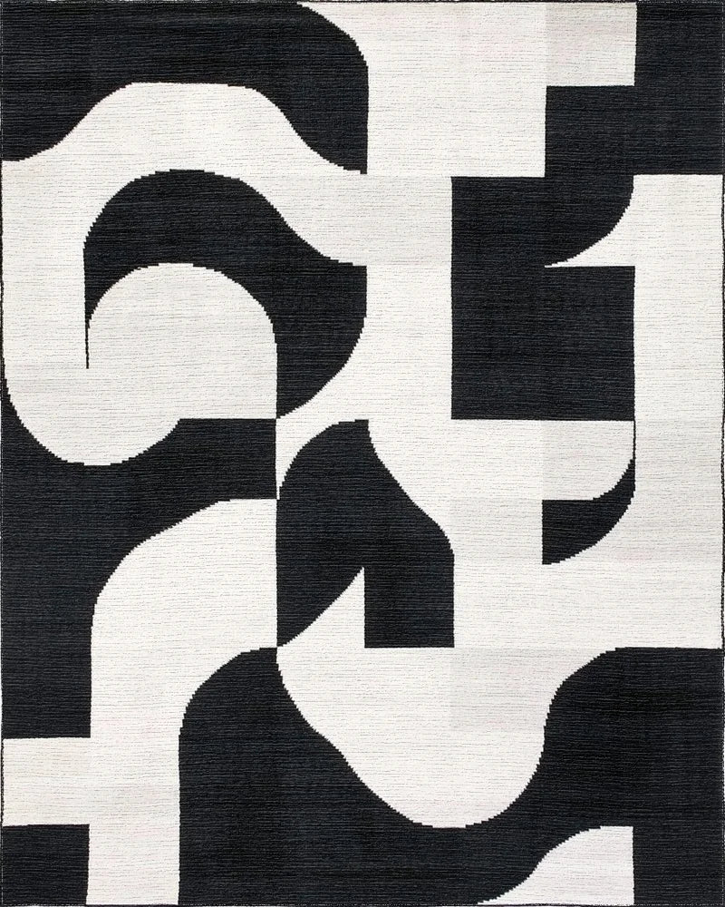 Monochromatic Abstract Mid Century Modern Rug - Cutout View