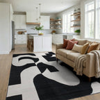 Monochromatic Abstract Mid Century Modern Rug - Living Room View