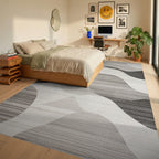 Monochromatic Abstract Wave Landscape Rug - Bedroom View