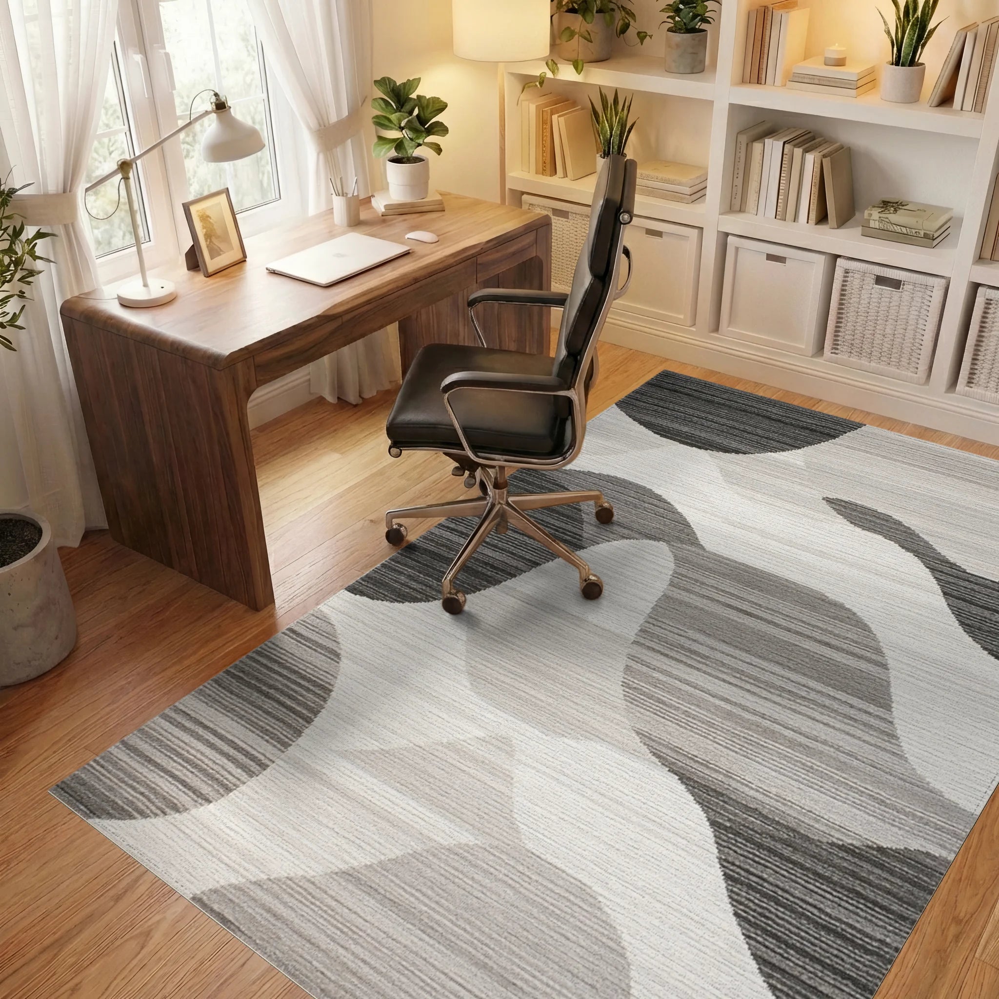 Monochromatic Abstract Wave Landscape Rug - Office View