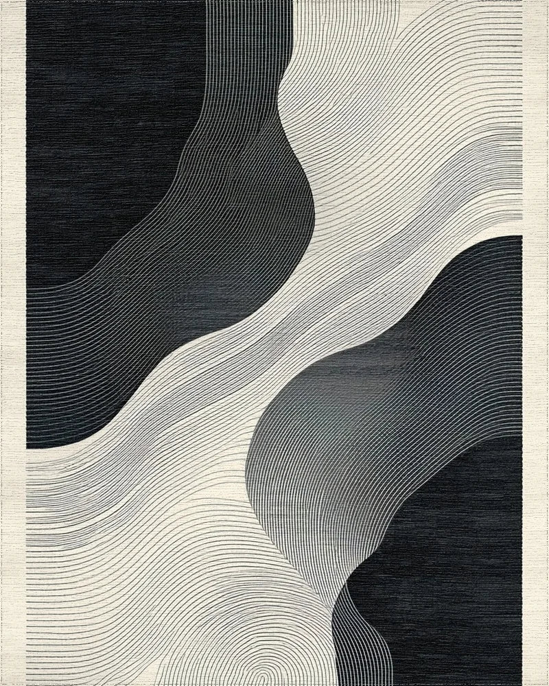 Monochromatic Abstract Wave Organic Forms Rug - Cutout View