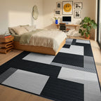Monochromatic Geometric Block Arrangement Rug - Bedroom View