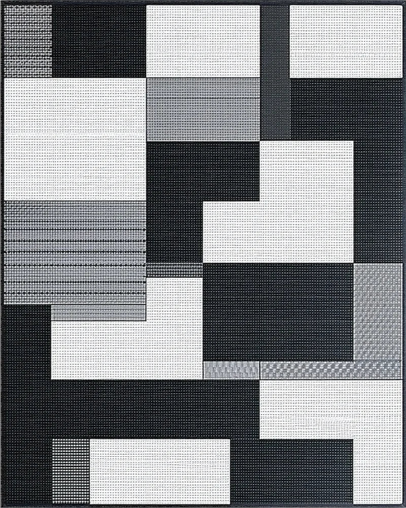 Monochromatic Geometric Block Arrangement Rug - Cutout View