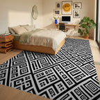 Monochromatic Geometric Maze Rectangles Rug Bedroom View