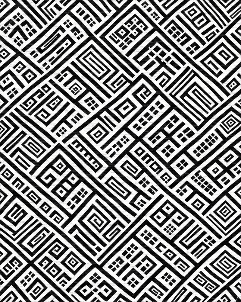 Monochromatic Geometric Maze Rectangles Rug - Cutout View