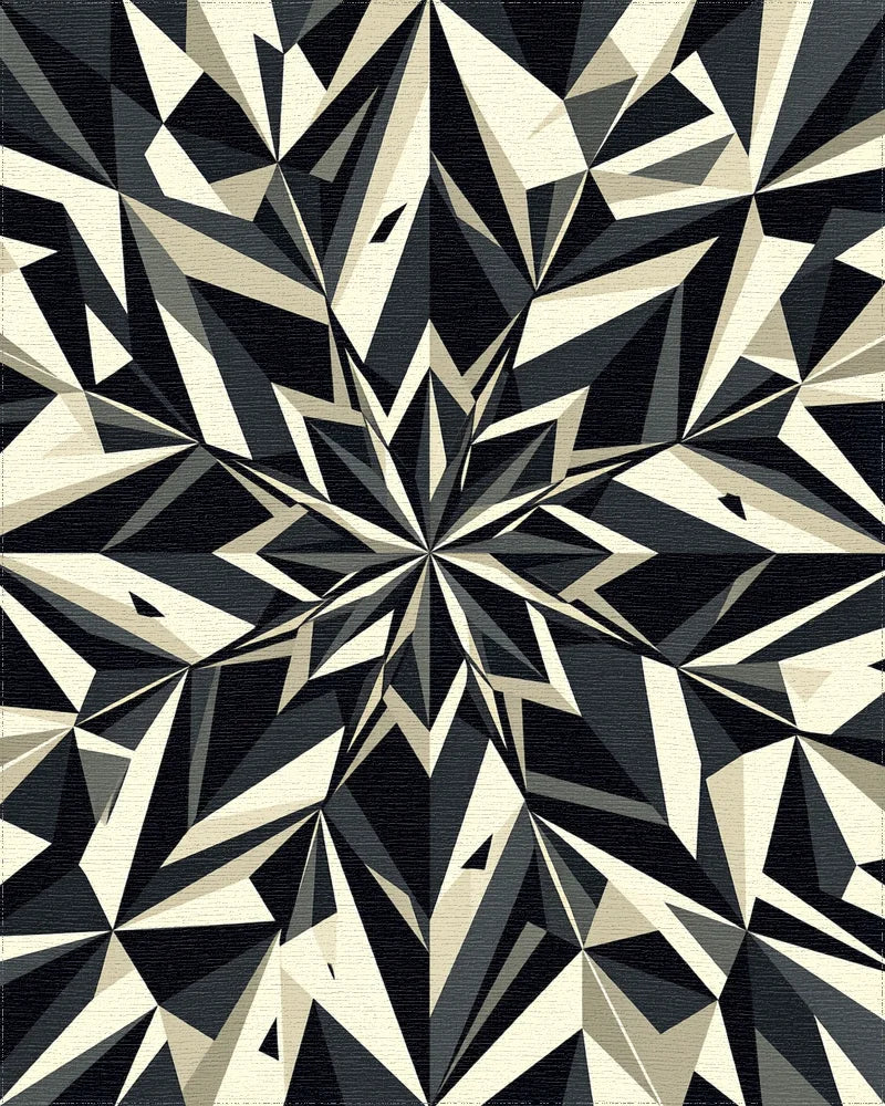 Monochromatic Geometric Starburst Rug - Cutout View
