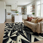 Monochromatic Geometric Starburst Rug Living Room View