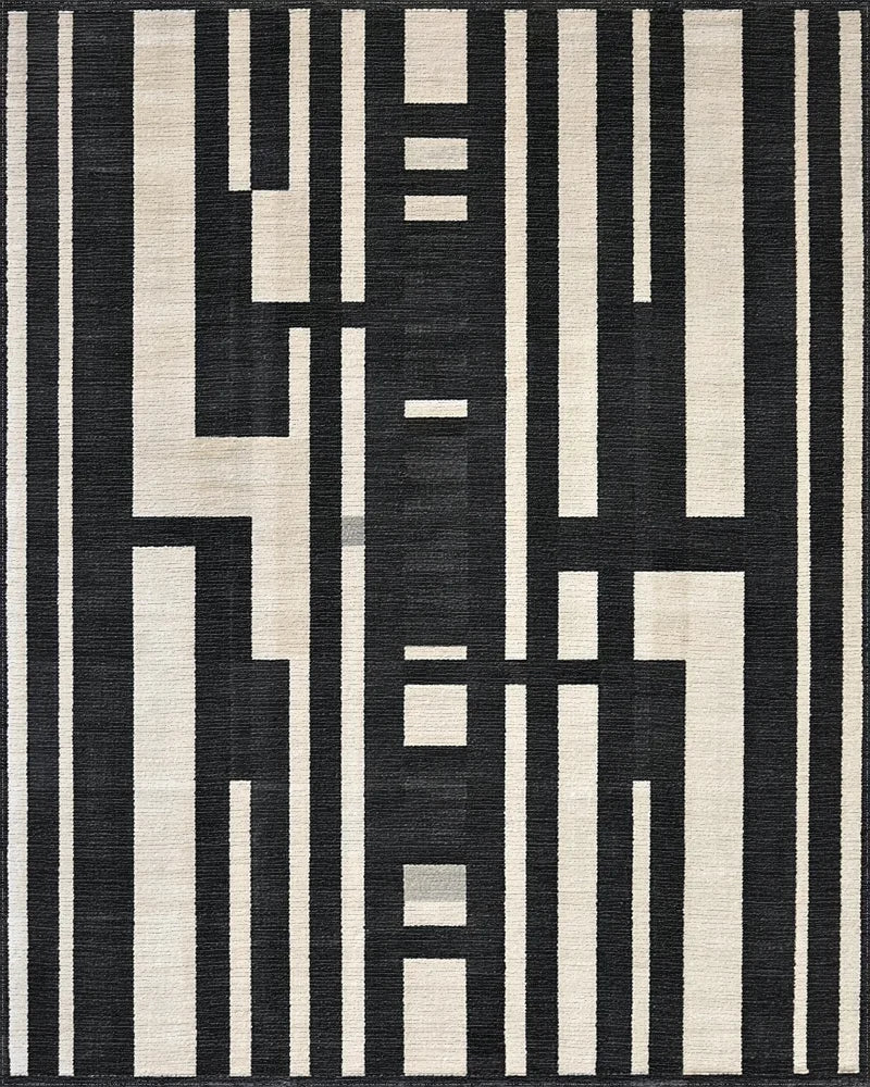 Monochromatic Geometric Stripe Arrangement Rug - Cutout View