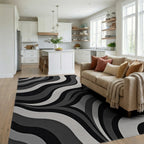 Monochromatic Gradated Wave Rug - Living Room View