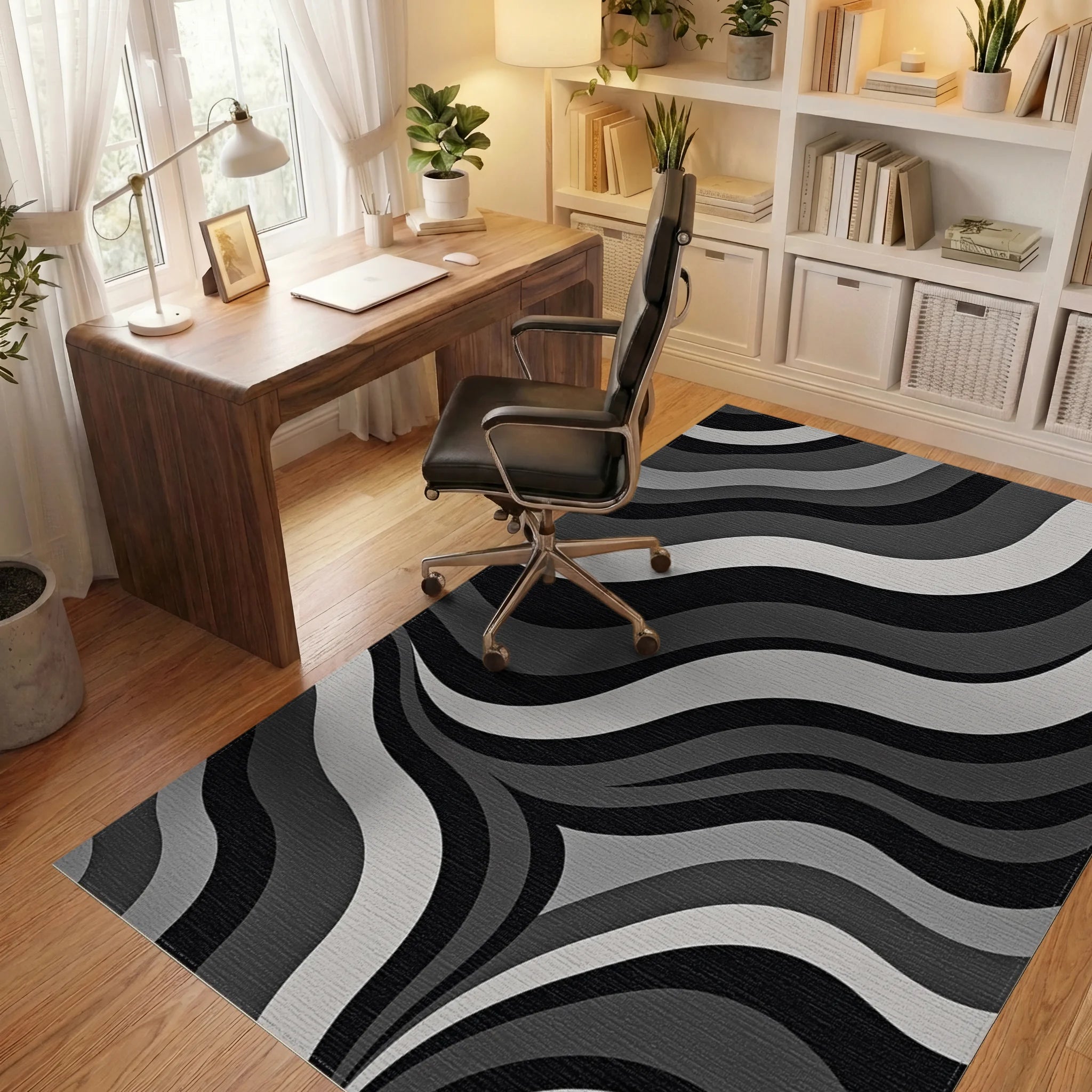 Monochromatic Gradated Wave Rug - Office View