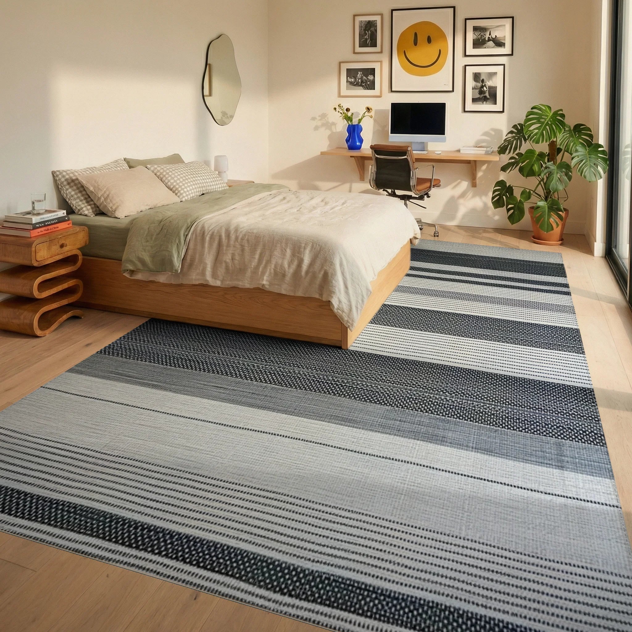 Monochromatic Gradient Stripe Weave Rug - Bedroom View