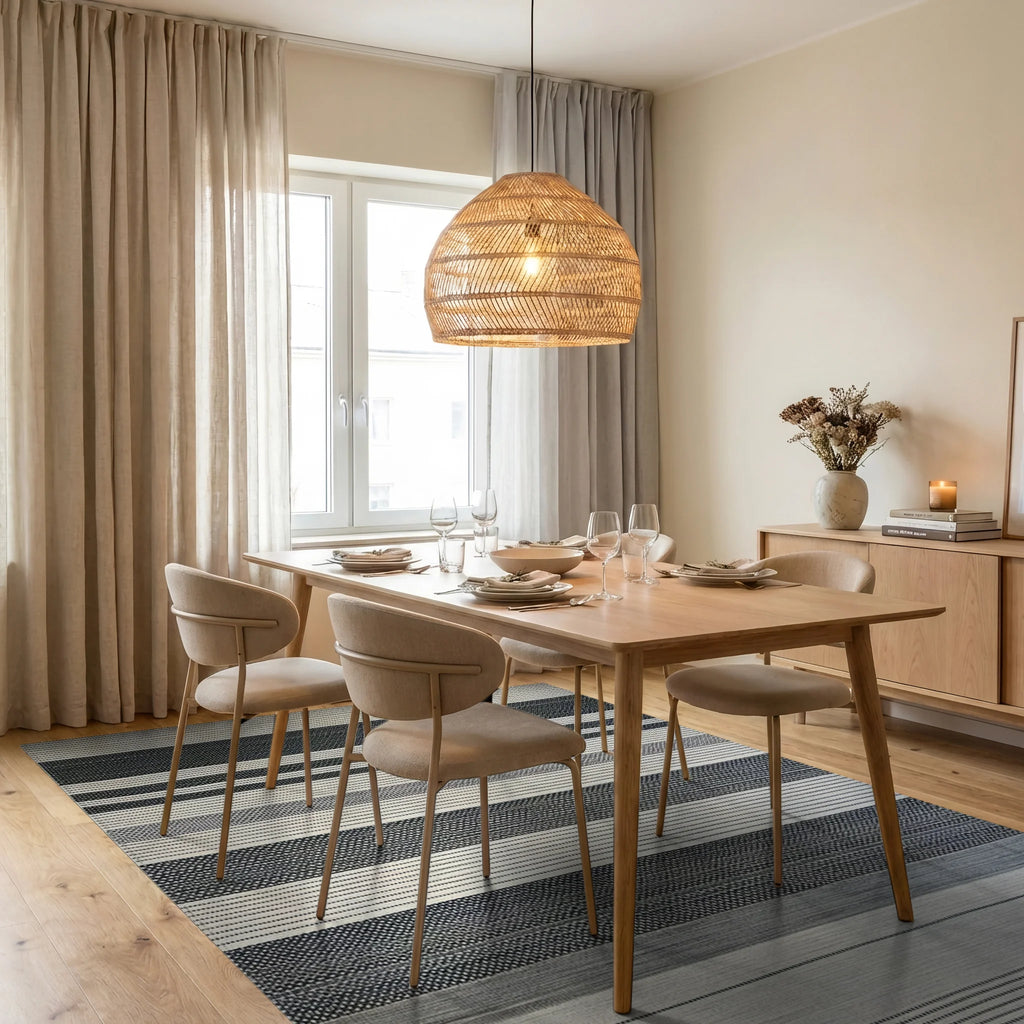 Monochromatic Gradient Stripe Weave Rug - Dining Room View
