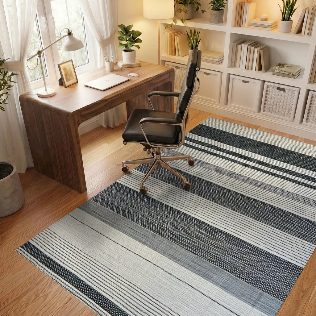 Monochromatic Gradient Stripe Weave Rug - Office View