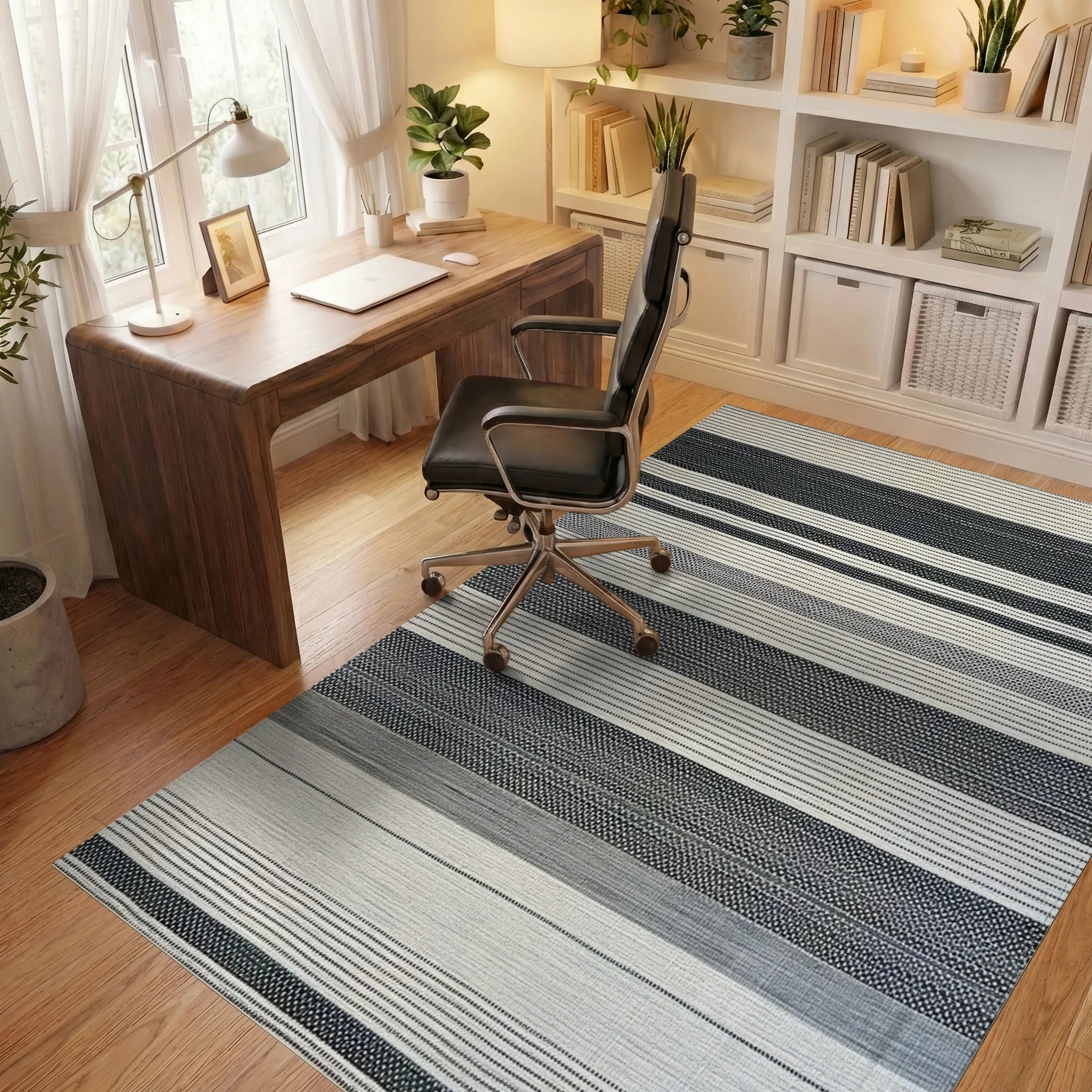 Monochromatic Gradient Stripe Weave Rug - Office View