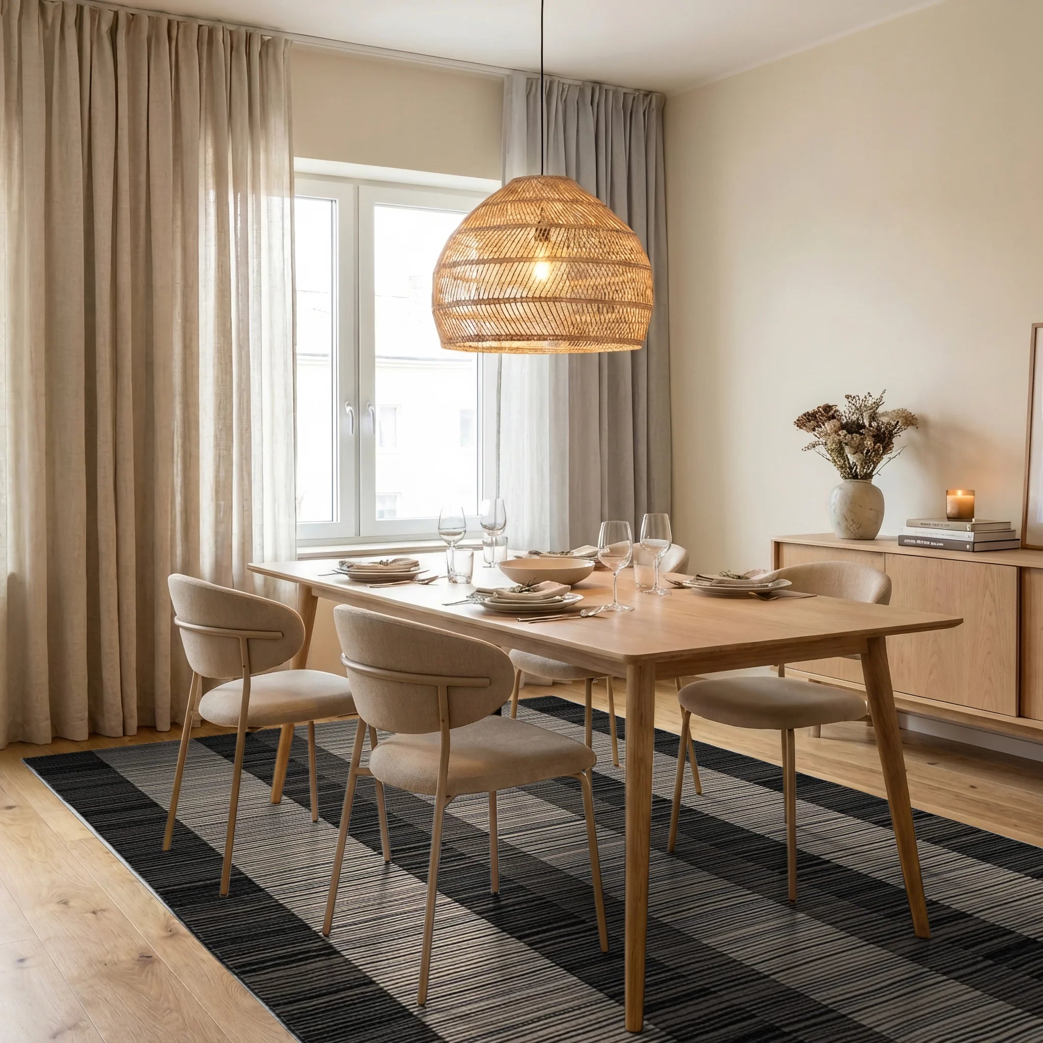 Monochromatic Stripes Wide Bands Rug - Dining Room View
