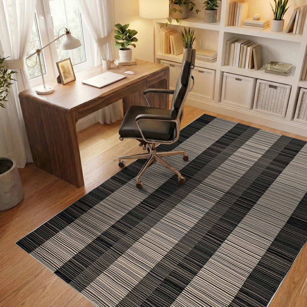 Monochromatic Stripes Wide Bands Rug - Office View
