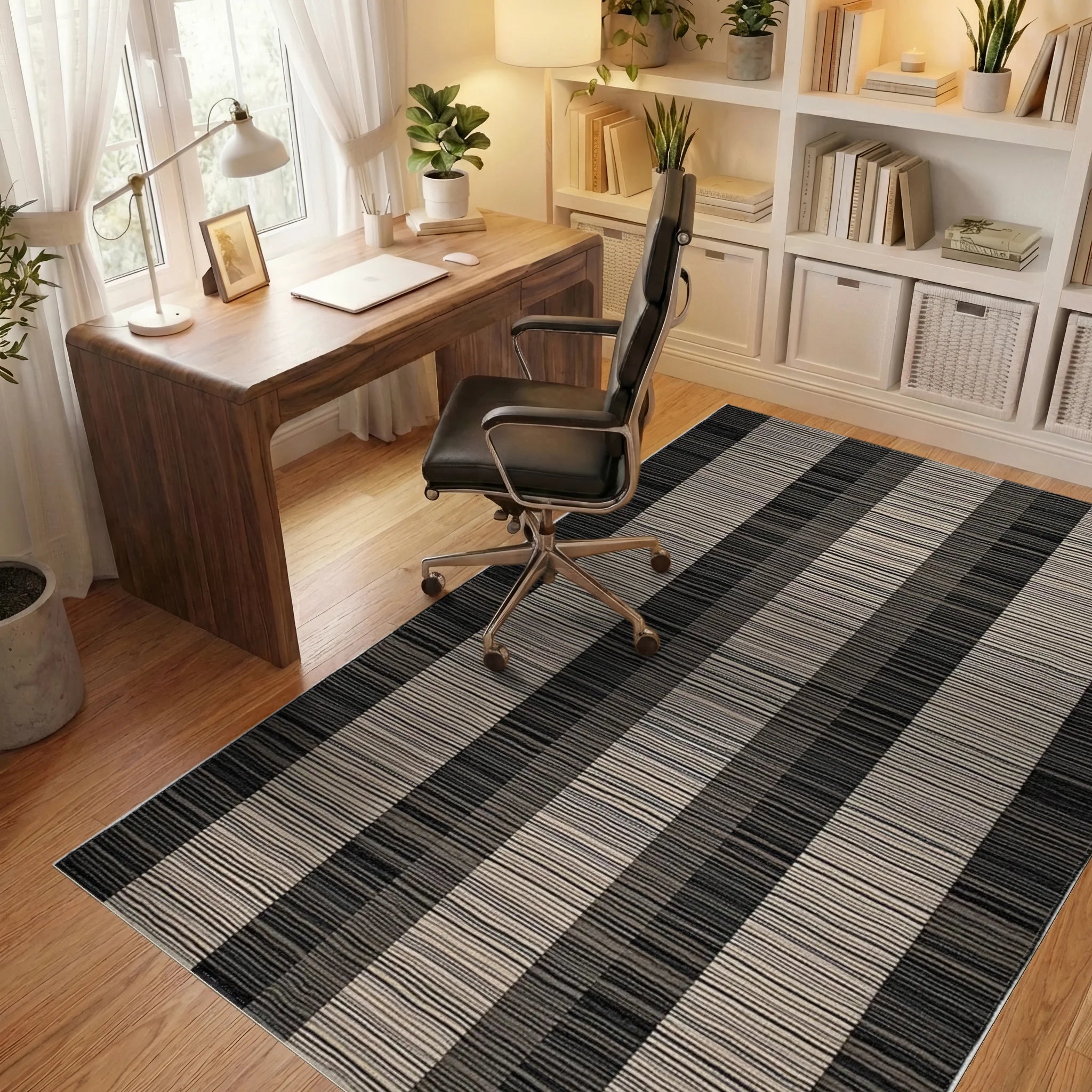 Monochromatic Stripes Wide Bands Rug - Office View