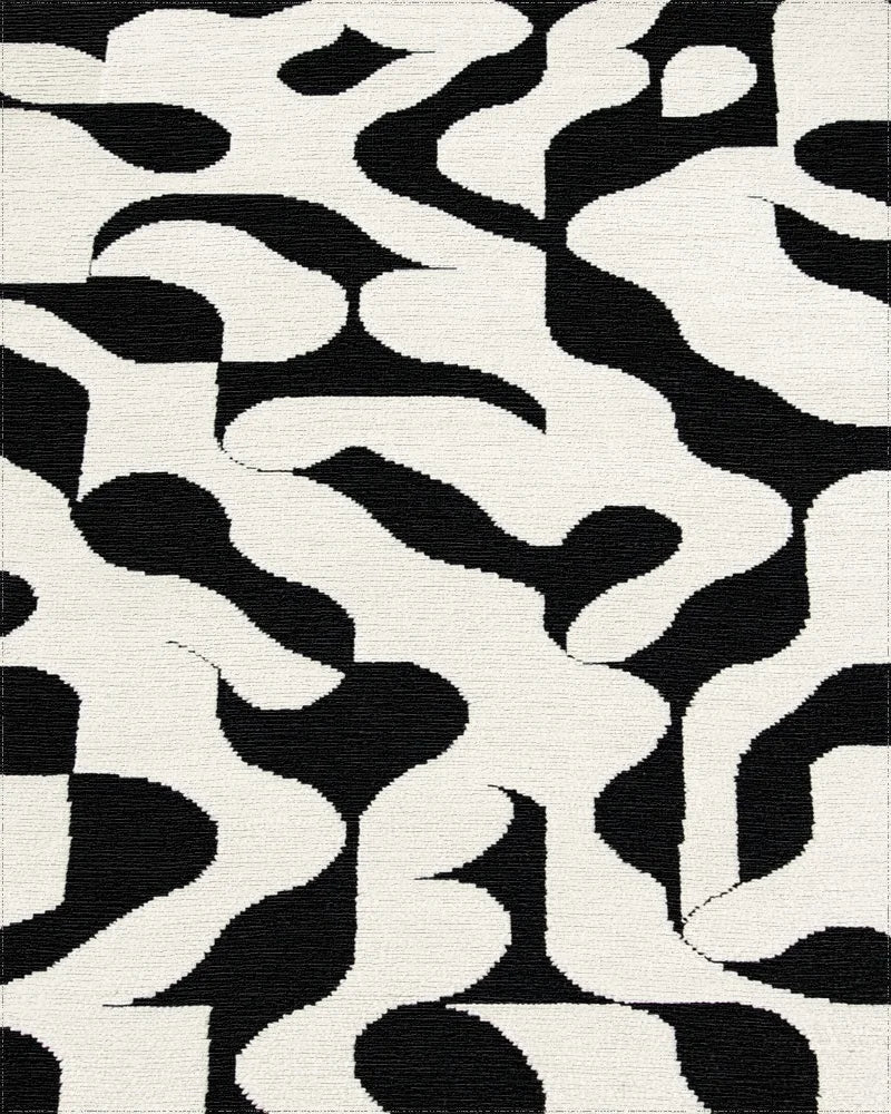 Monochrome Abstract Amorphous Shape Rug - Cutout View