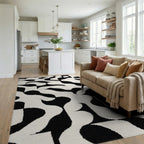 Monochrome Abstract Amorphous Shape Rug - Living Room View