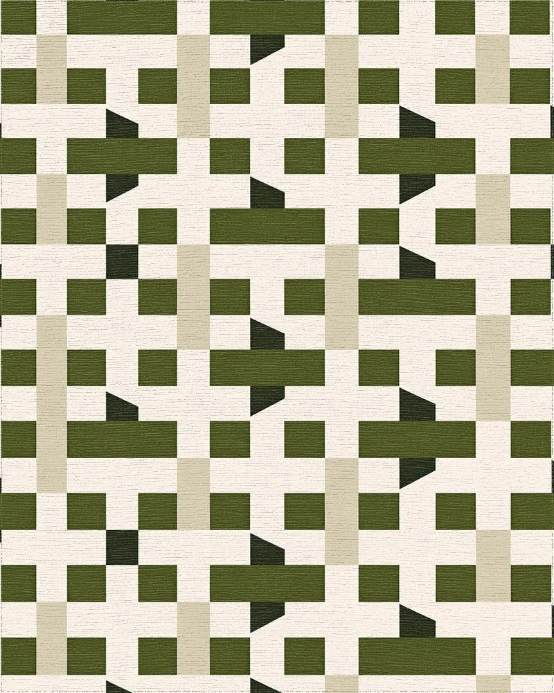 Monochrome Geometric Interlocking Squares Rug - Cutout View