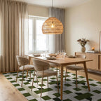 Monochrome Geometric Interlocking Squares Rug Dining Room View
