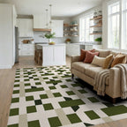 Monochrome Geometric Interlocking Squares Rug Living Room View