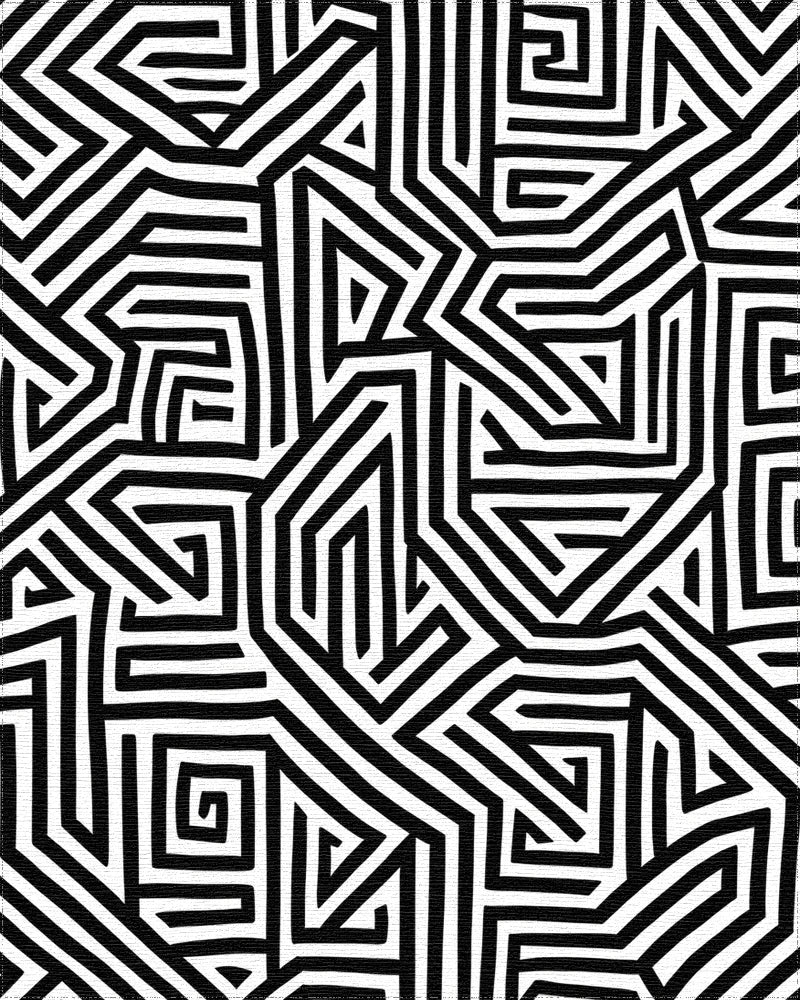 Monochrome Geometric Labyrinth Pattern Rug - Cutout View