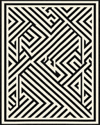 Monochrome Geometric Maze Lines Rug - Cutout View