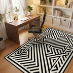 Monochrome Geometric Maze Lines Rug - Office View