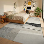 Monochrome Geometric Patchwork Texture Rug - Bedroom View