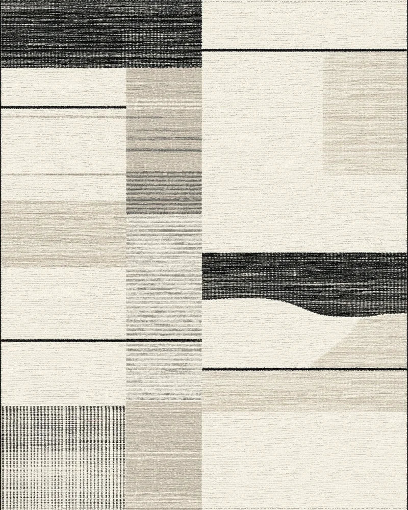 Monochrome Geometric Patchwork Texture Rug - Cutout View