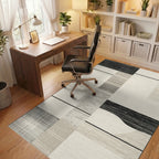 Monochrome Geometric Patchwork Texture Rug - Office View