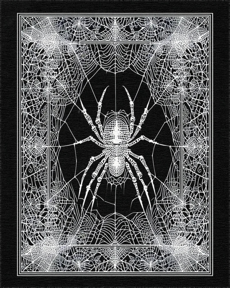 Monochrome Spiderweb Detailed Intricate Rug - Cutout View