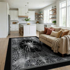 Monochrome Spiderweb Detailed Intricate Rug - Living Room View